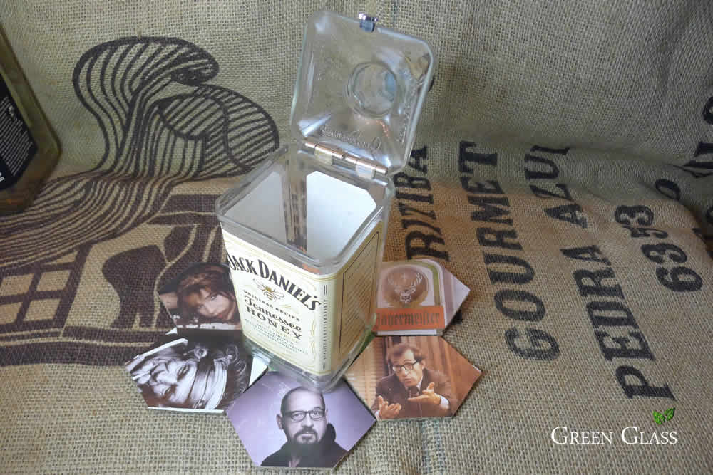 Artisan Lanchi cutting Jack Daniels bottle to create exclusive Green Glass chest