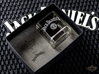 Exclusive handcrafted Jack Daniels No. 7 whiskey glass with custom engraving, premium packaging, and sustainable design