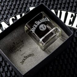 Exclusive handcrafted Jack Daniels No. 7 whiskey glass with custom engraving, premium packaging, and sustainable design