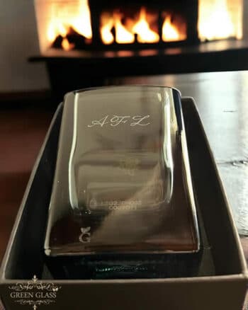 Personalized Blue Label whisky glass handcrafted from recycled bottle