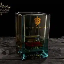 Handcrafted Johnnie Walker Blue whiskey glass with custom engraving by artists Lanchi and Eli Moreno