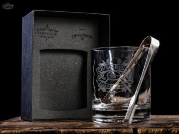 Handcrafted Chivas Regal 18-Year ice bucket with permanent engraved label and custom personalization by Eli Moreno