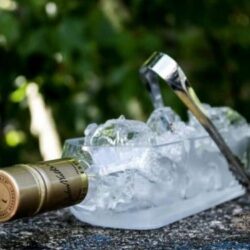 Handcrafted Johnnie Walker Gold ice bucket with custom engraving by Eli Moreno, sustainable recycled glass art