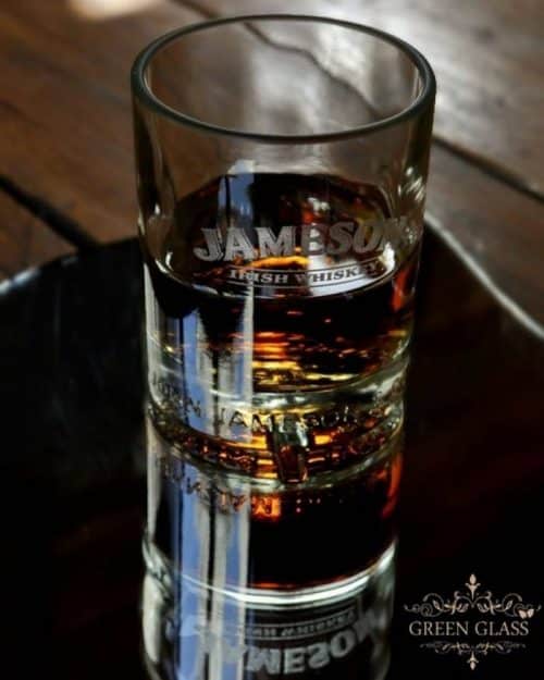 Glass cup crafted from a recycled Jameson bottle – sustainable and artisanal design