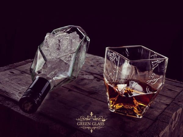 Recycled whisky bottles and glass from the Whisky Museum, Buenos Aires, showcasing sustainable whisky art