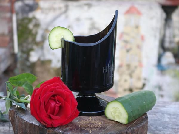 Handcrafted cocktail glass made from Hendricks glass bottle