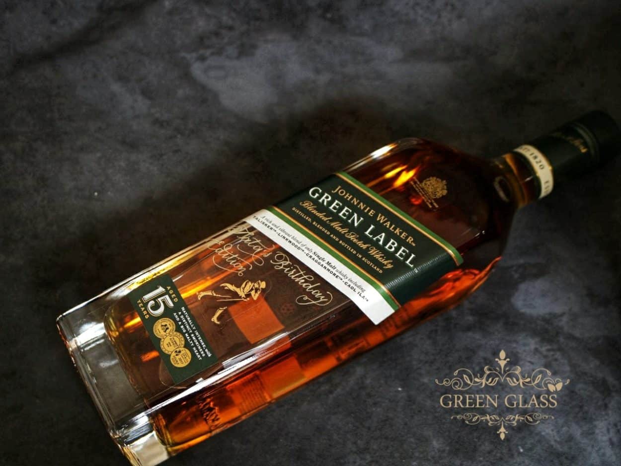 Personalized Johnnie Walker Green Label bottle engraved by artist Eli Moreno