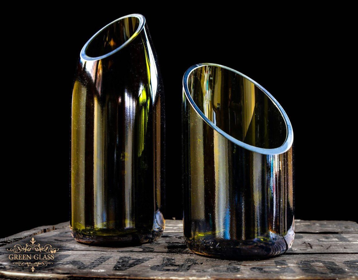  Wine bottles cut at a 45-degree angle for modern and sustainable decor