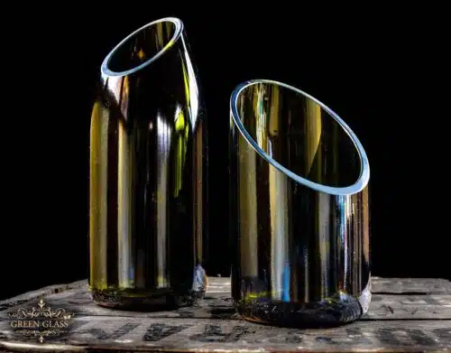 Cutting wine bottles at a 45-degree angle for decorative and sustainable home decor