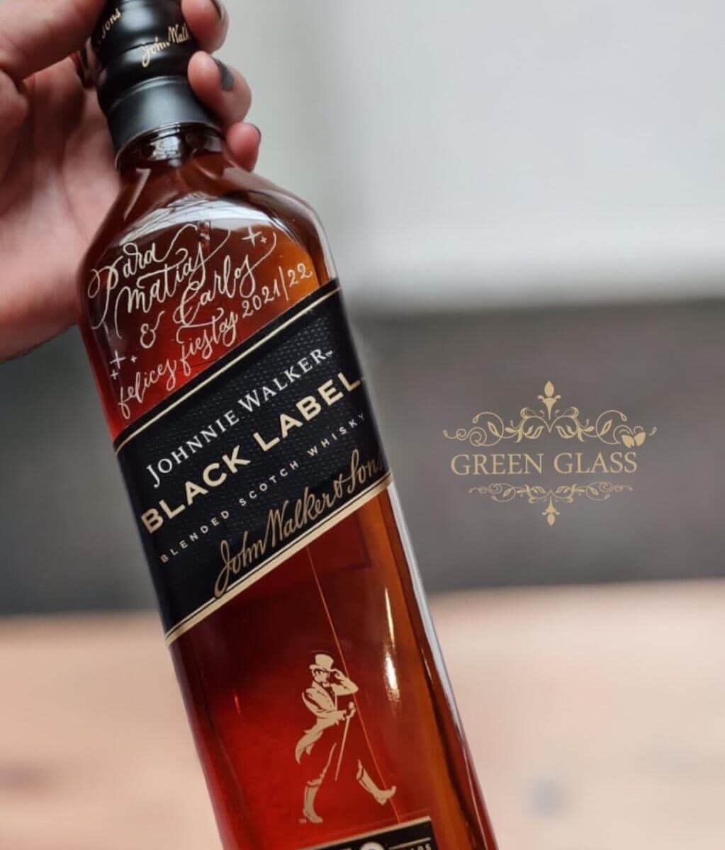Johnnie Walker Black Label bottle engraved by artist Eli Moreno