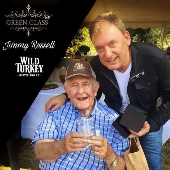 Lanchi from Green Glass with Master Distiller Jimmy Russell and Miguel Reigoza, celebrating Wild Turkey's legacy with a handcrafted upcycled glass.